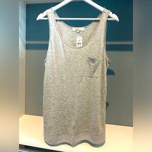NWT LOFT tank top. Grey with gorgeous sheer type hem bottom. Sz large